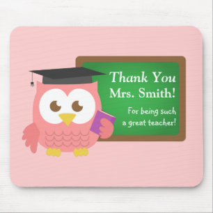 Cute Pink Owl Graduation Hat Personalised Mouse Pad