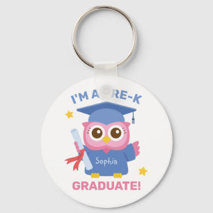 Cute Pink Owl, I am a Pre-K Graduate, Personalised Key Ring