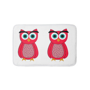 Cute Pink Owl Illustration Bath Mat