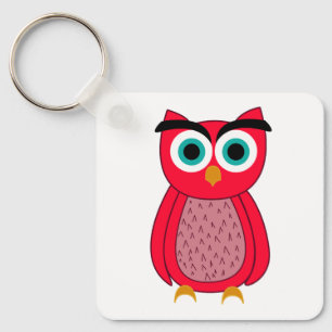 Cute Pink Owl Illustration Key Ring