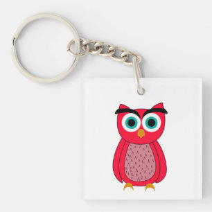 Cute Pink Owl Illustration Key Ring