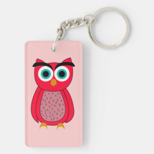 Cute Pink Owl Illustration Key Ring