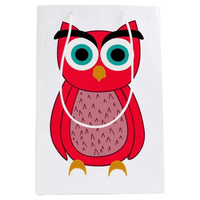 Cute Pink Owl Illustration Medium Gift Bag (Front)