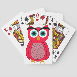 Cute Pink Owl Illustration Playing Cards