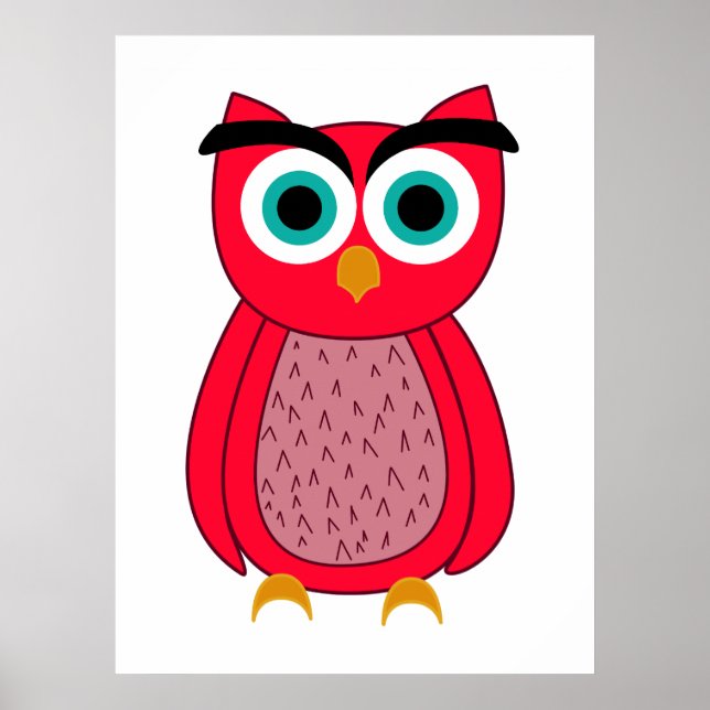 Cute Pink Owl Illustration Poster (Front)