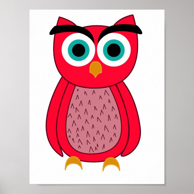 Cute Pink Owl Illustration Poster (Front)