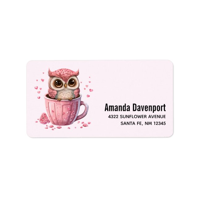  Cute Pink Owl in a Cup Label (Front)
