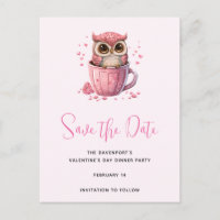 Cute Pink Owl in a Cup Save the Date