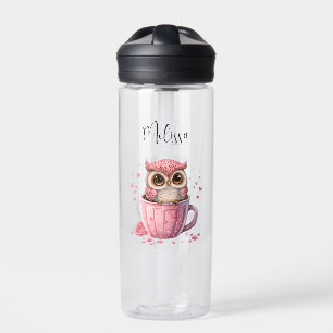 Cute Pink Owl in a Cup Water Bottle