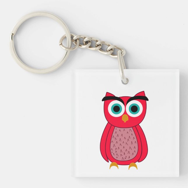 Cute Pink Owl Key Ring (Front)
