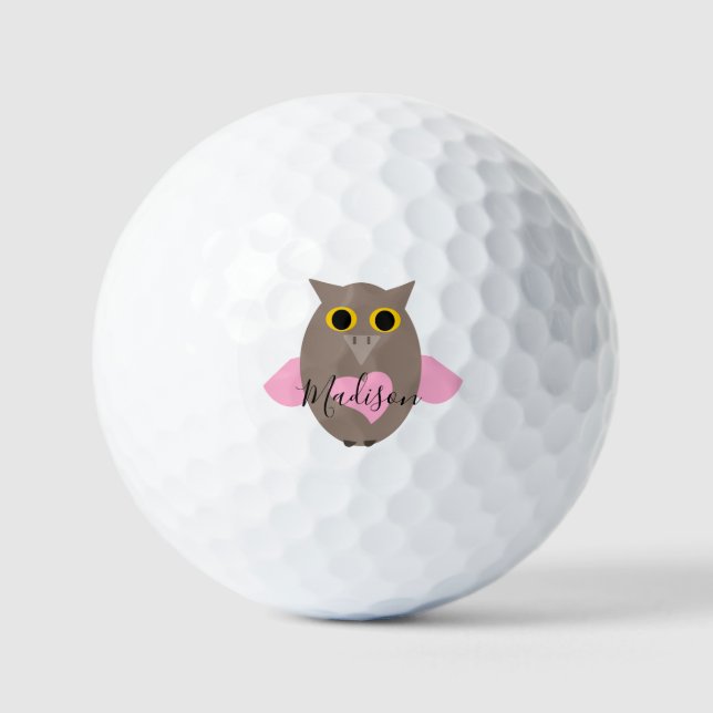 Cute Pink Owl Name  Golf Balls (Front)