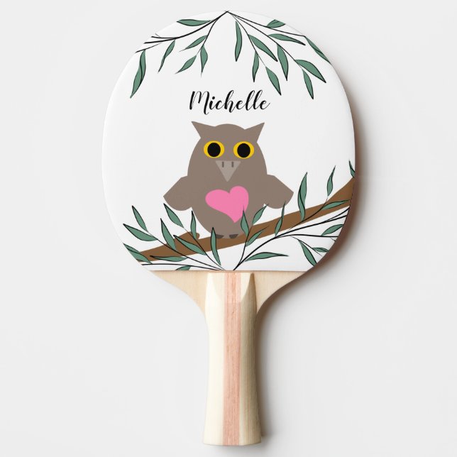 Cute Pink Owl Name  Ping Pong Paddle (Front)