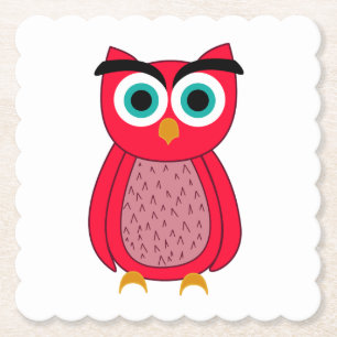 Cute Pink Owl Paper Coaster