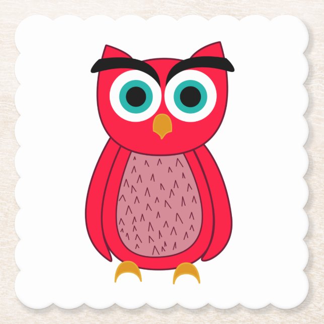 Cute Pink Owl Paper Coaster (Front)