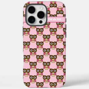 Cute Pink Owl Pattern Choose Colour iPhone 16 Pro Max Case