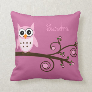 Cute Pink Owl Personalised Girl's Room Cushion