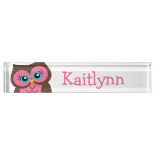 Cute Pink Owl Personalised Nameplate