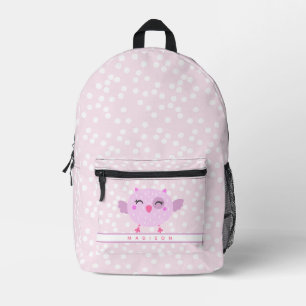 Cute Pink Owl -  Pink & White Polkadots Kids Printed Backpack