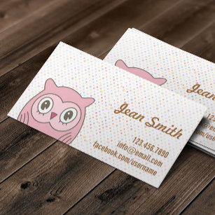 Cute Pink Owl Polka Dots Business Card