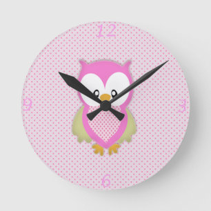 Cute pink owl polka dots pink pattern image print round clock