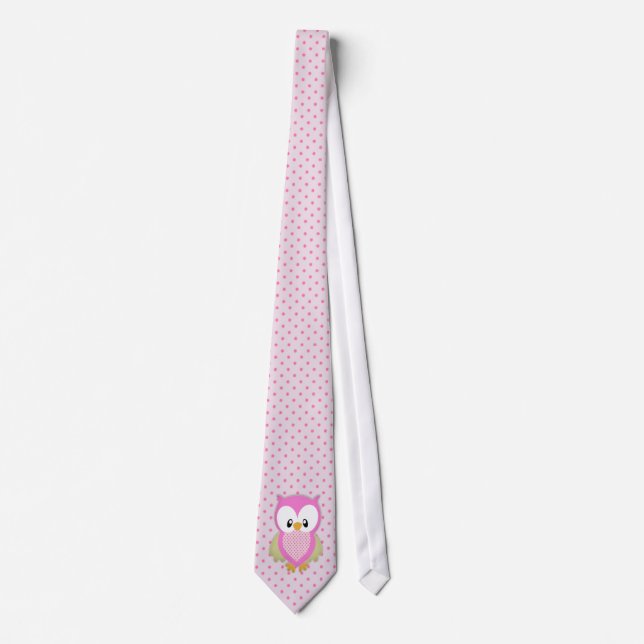 Cute pink owl polka dots pink pattern image print tie (Front)