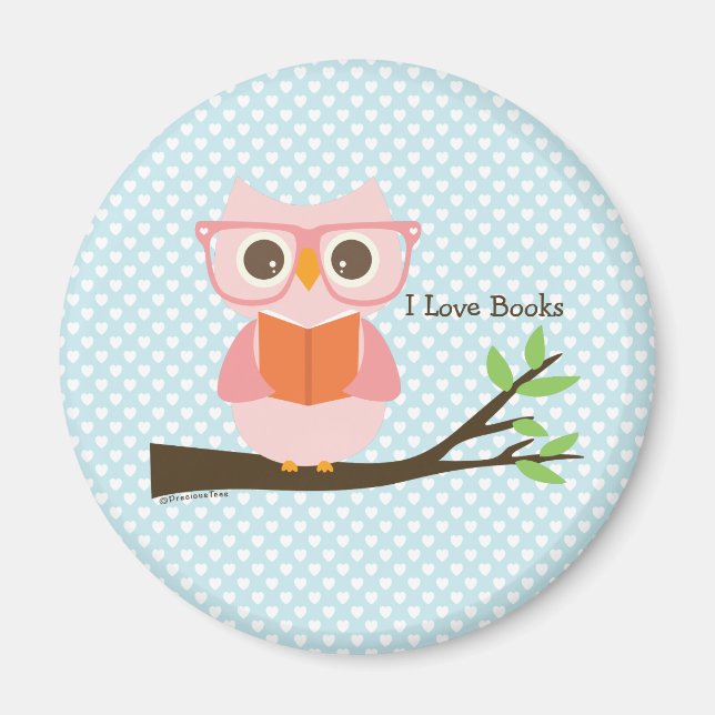 Cute Pink Owl Reading Magnet (Front)