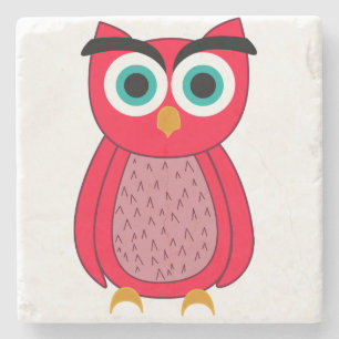 Cute Pink Owl Stone Coaster