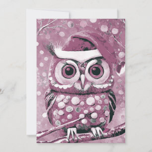 Cute Pink Owl Winter Days Blank Holiday Card