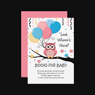 Cute Pink Owl with Balloons & Confetti Baby Shower Enclosure Card