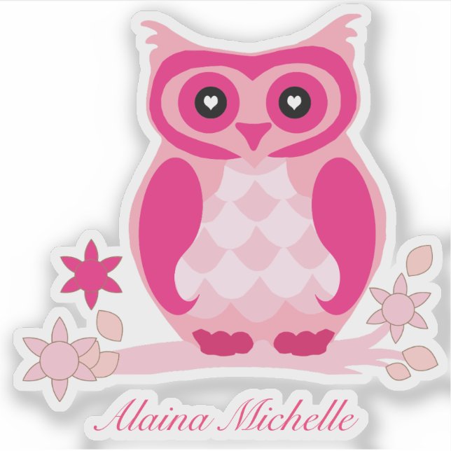 Cute Pink Owl With Name | Custom Vinyl Contour (Front)