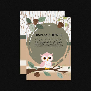 Cute Pink Owl Woodland Forest Baby Shower Enclosure Card