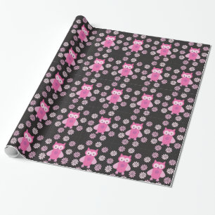Cute pink owl wrapping paper