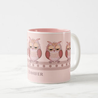Cute pink owls and custom name Two-Tone coffee mug