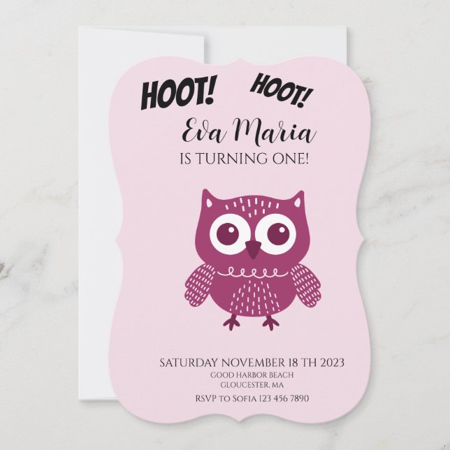 Cute Pink Owls Birthday Invitation (Front)