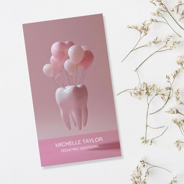 Cute Pink Paediatrics Family Dentist Tooth  Business Card (Creator Uploaded)