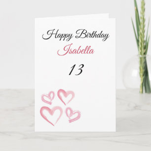 Cute Pink Painted Little Hearts 13th Birthday Card