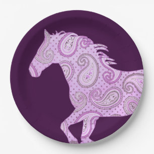 Cute Pink Paisley Horse Paper Plate