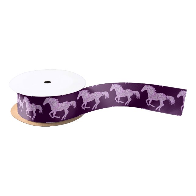 Cute Pink Paisley Horse Satin Ribbon (Spool)