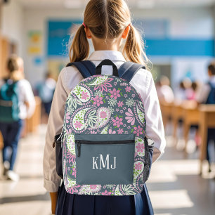 Cute Pink Paisley Monogram Personalised Printed Backpack