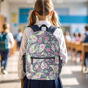 Cute Pink Paisley Pattern School Printed Backpack
