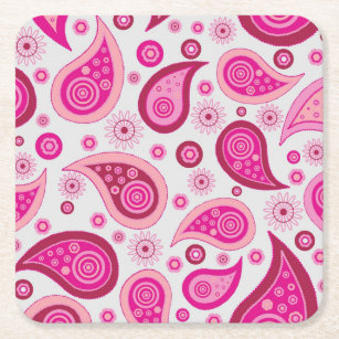 Cute Pink Paisley Pattern Square Paper Coaster