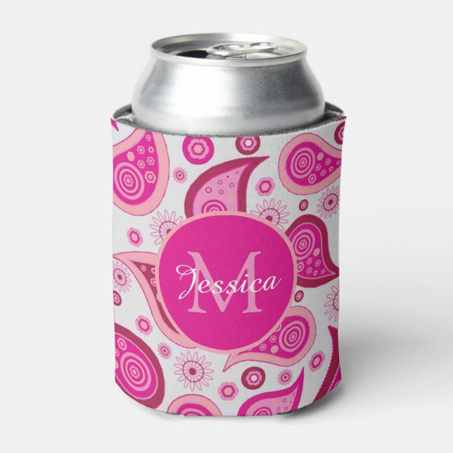 Cute Pink Paisley Personalised Can Cooler (Can Front)