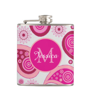 Cute Pink Paisley Personalised Hip Flask