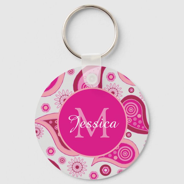Cute Pink Paisley Personalised Key Ring (Front)