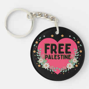 cute pink Palestine heart graphic design Key Ring