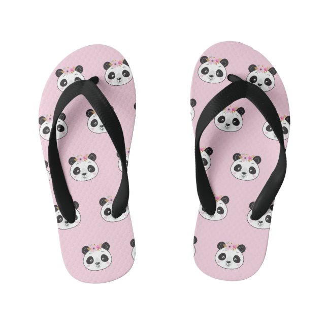 Cute Pink Panda Face Girly Kid's Thongs (Footbed)
