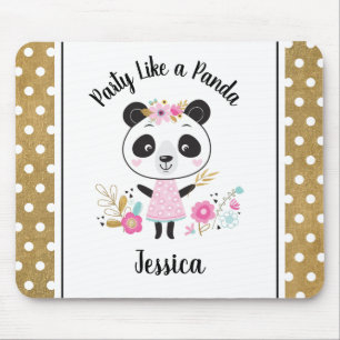 Cute Pink Panda Girly Personalized Mouse Pad