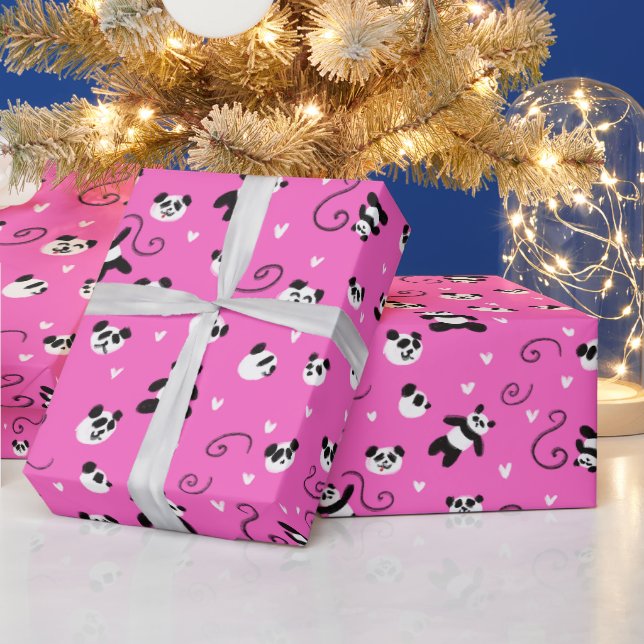 Cute Pink Panda Pattern Wrapping Paper (Holidays)