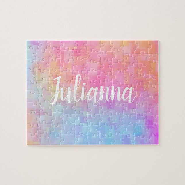 Cute Pink Pastel Abstract Watercolor Personalised Jigsaw Puzzle (Horizontal)
