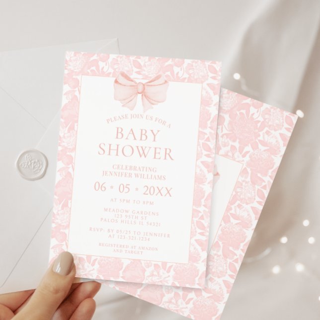 Cute pink pastel bohemian bow baby girl shower invitation (Creator Uploaded)